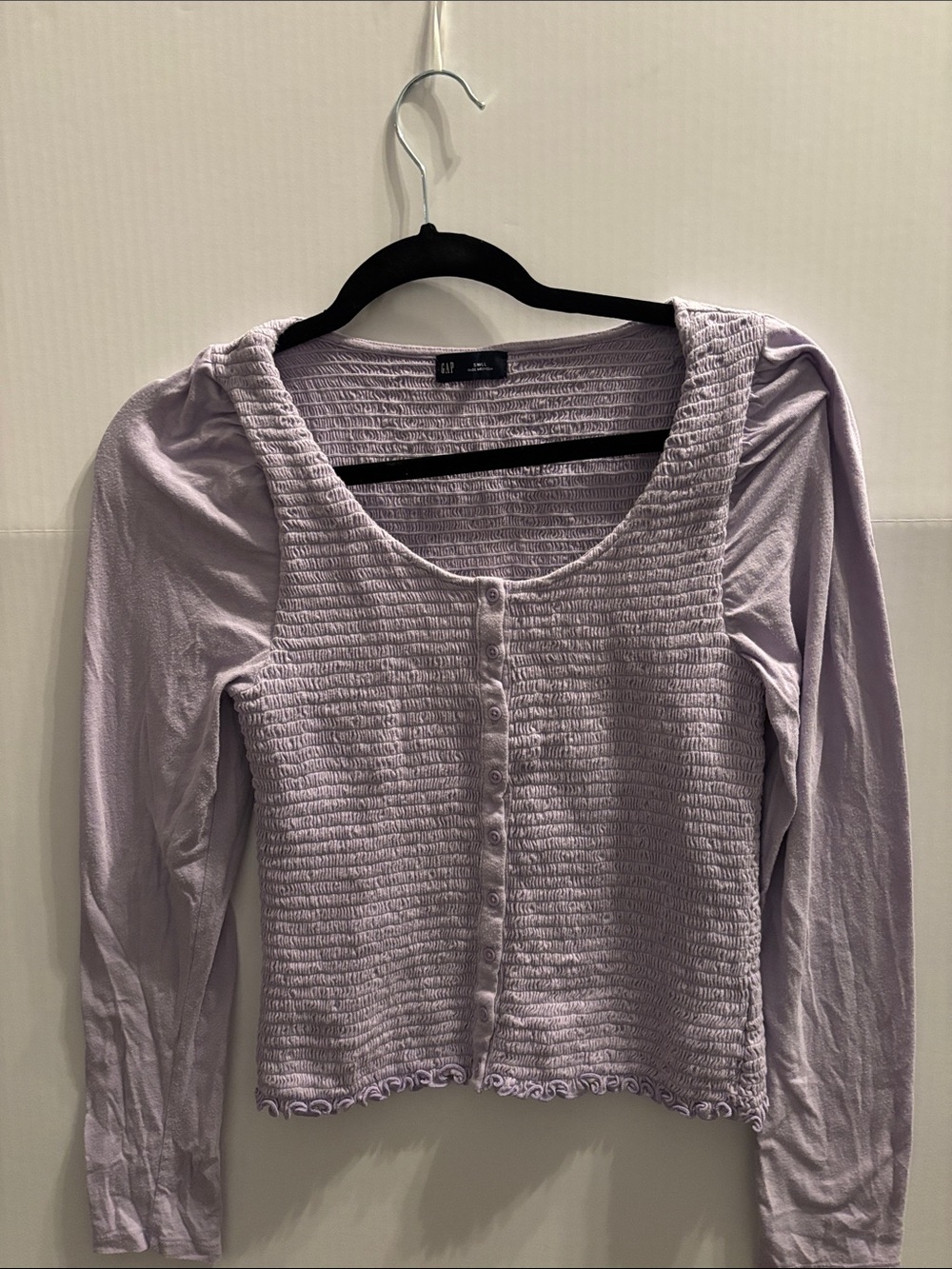 GAP Lavender Smocked Button-Front Long Sleeve Top
